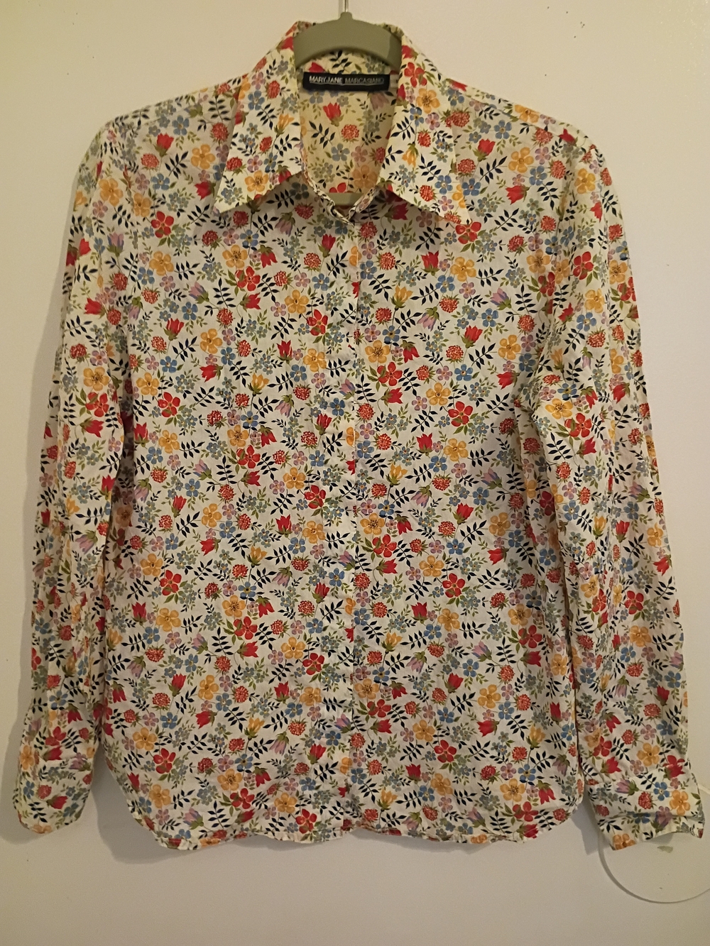 MaryJane Marcasiano Multicolored Floral Women's Button-Up Shirt Cotton Sz 10
